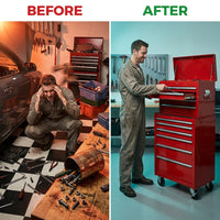 13 In. High Capacity Rolling Side Tool Cabinets Chest with Wheels and Drawers, 8-Drawer Tool Storage Cabinet — Before & After
