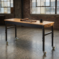70 In. W X 21 In. D Heavy-Duty Work Bench Adjustable Work Bench Work Table, Solid Wood Top with Power Outlets and Wheels — Studio Shot