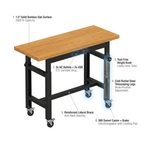 70 In. W X 21 In. D Heavy-Duty Work Bench Adjustable Work Bench Work Table, Solid Wood Top with Power Outlets and Wheels — How It Works