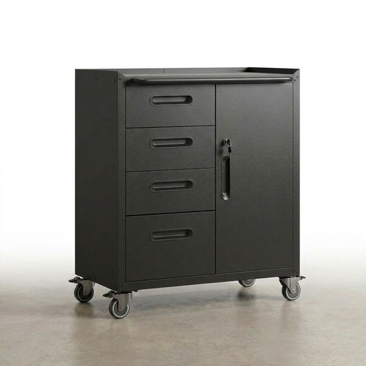Rolling Tool Cabinet Engineered for Heavy Duty Storage, Lockable Steel Construction, Drawer and Shelves — Studio Shot