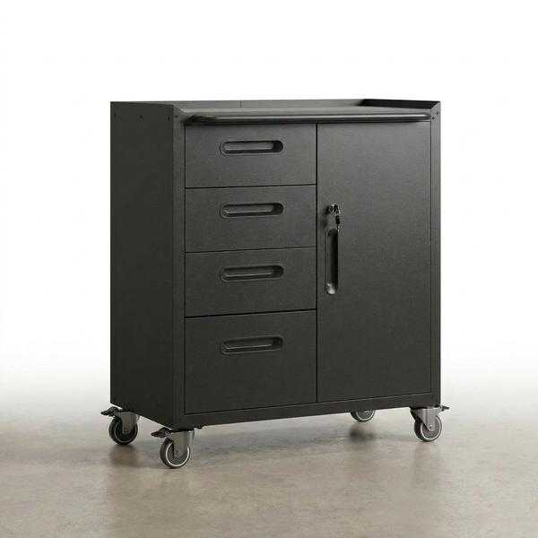 Rolling Tool Cabinet Engineered for Heavy Duty Storage, Lockable Steel Construction, Drawer and Shelves — Studio Shot