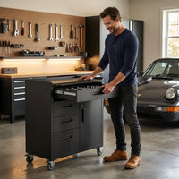 Rolling Tool Cabinet Engineered for Heavy Duty Storage, Lockable Steel Construction, Drawer and Shelves — Lifestyle