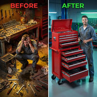 Rolling Tool Storage Cabinet Built for Workshop Organization, 8 Drawers, Powder-Coated Steel, Lockable — Before & After