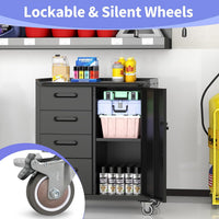 Metal Garage Storage Cabinet on Wheels, Lockable Rolling Tool Cabinet with Drawer and Shelves, Heavy Duty Mobile Steel Cabinet for Garage Warehouse Workshop