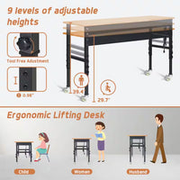 70 In. W X 21 In. D Heavy-Duty Work Bench Adjustable Work Bench Work Table, Solid Wood Top with Power Outlets and Wheels
